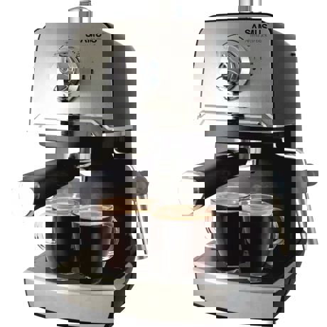 Espressor Samus Aroma 20 Black, Presiune 20 bari, 1.2 L, Duză abur pentru cappuccino, Filtru inox, Negru/Inox